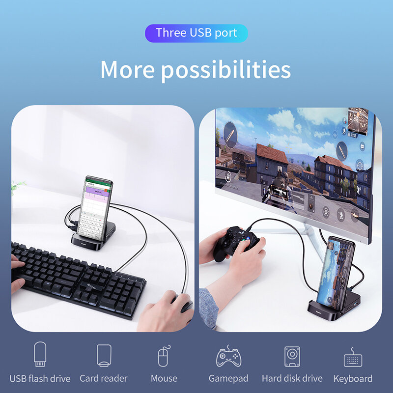 7 in 1 USB C HUB Phone Holder Type C Docking Station for Huawei P40 Mate 30 Samsung S20 S9 to USB 3.0 USB HUB Type C HUB