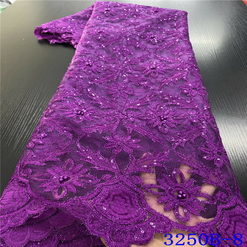 Novo laço de tecido africano 2020 francês net laços nigeriano bordado tule tecidos renda com contas lantejoulas para festa ks3250b