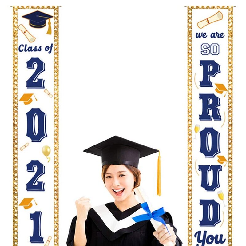 2ชิ้น2021 Graduation Porch เข้าสู่ระบบ Graduation Congrats Banner ตกแต่ง Graduation Party Grad Party ตกแต่ง