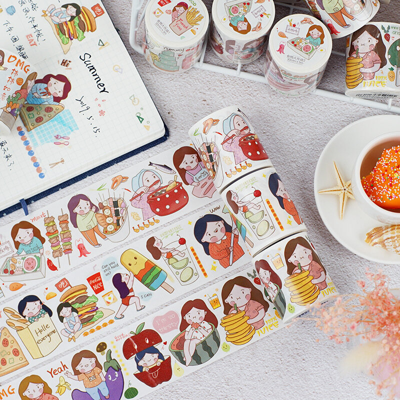 50mm x 5mCute Süße Mädchen Washi Band Lebensmittel Kampf Serie Japanischen Maskierung Band Dekorative Band Notebook Tagebuch Diy zubehör