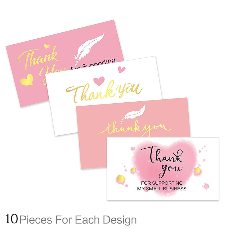 10pcs Bronzing Thank You for Supporting My Small Business Cards Thanks Greeting Card Appreciation Cardstock Package Gift Decor