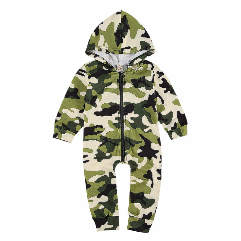 2020 herbst Frühling Neugeborenen Baby jungen Kleidung Langarm Overall Camouflage Mit Kapuze Zipper One Piece Lange Hosen Kids Romper 0-18M