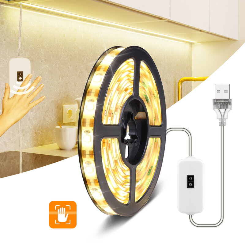 Podświetlenie LED na USB uruchamiane ruchem ręki, lampa, DC 5 V, na ruch, taśma ledowa za telewizor, do kuchni, włączana i wyłączana machnięciem dłoni, czujnik, dioda, wodoodporna