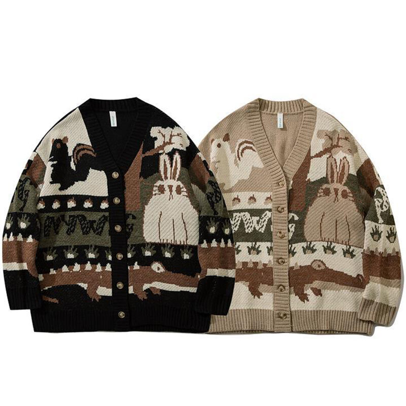 빈티지 카디건 스웨터 코트 일본 하라주쿠 만화 니트 스웨터 겉옷 힙합 Streetwear 느슨한 패션 니트 탑스