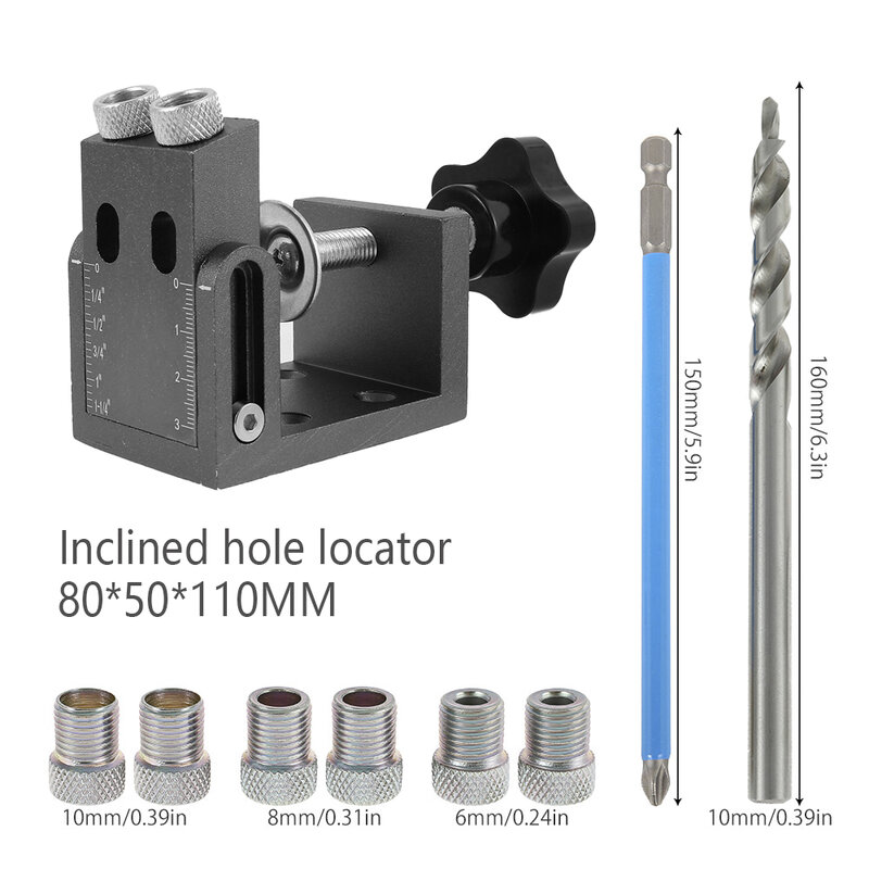 Pocket Hole Jig Kit Woodworking Pocket Hole Screw Jig 15 Degree Oblique Angle Hole Locator Positioner Dowel Drill Joinery Kit