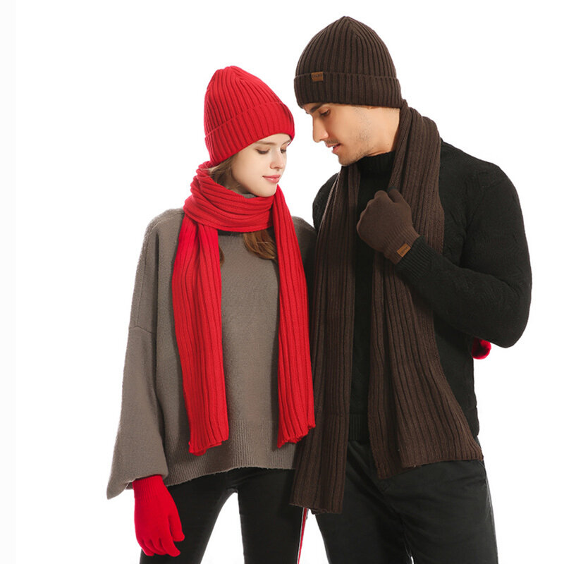 XPeople hiver tricot bonnet chapeau cou plus chaud écharpe et écran tactile gants ensemble 3 pièces polaire doublé crâne casquette pour hommes femmes