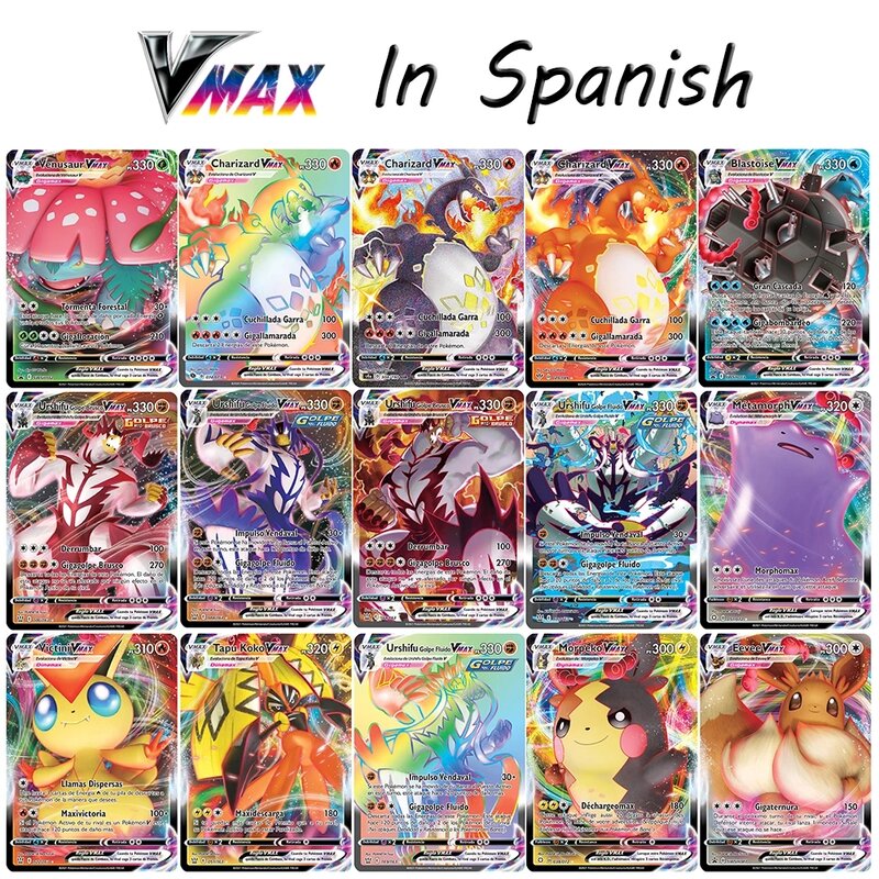 100 pçs pokemon cartões em espanhol charizard 30vmax 30 arco-íris cartão holográfico jogo de cartas castellano español crianças brinquedo