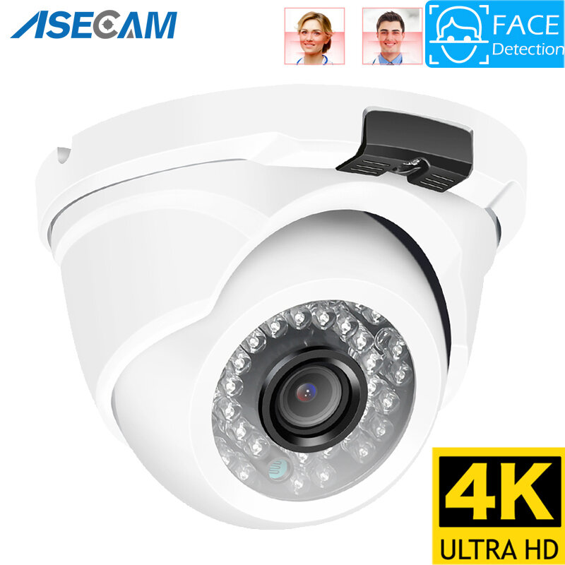 Telecamera IP da 8mp 4K per esterni Ai Face Detection H.265 Onvif CCTV Metal White Dome Night Vision IR 5MP POE videocamera di sicurezza umana