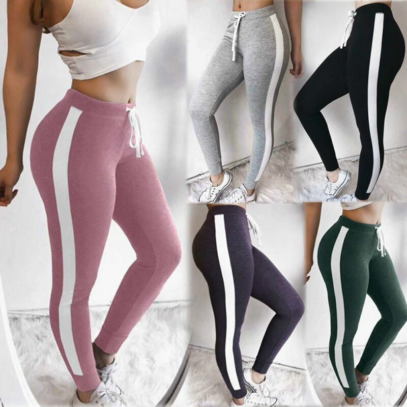 Pantalones deportivos a rayas para mujer, mallas ajustadas de cintura alta para Fitness, correr, gimnasio, pantalones elásticos de entrenamiento