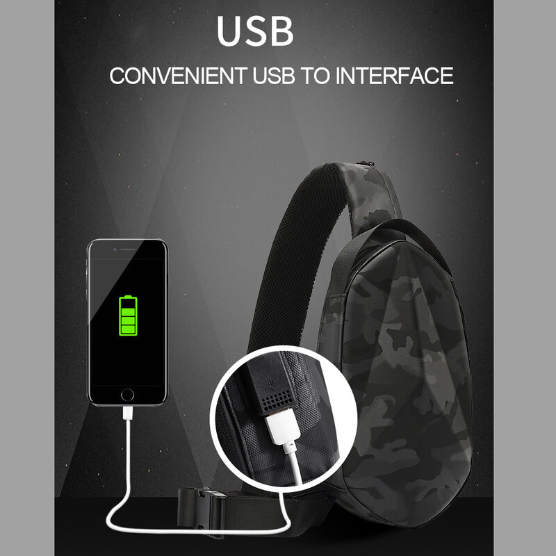 Tas Selempang Multifungsi untuk Pria Tas Kurir Bahu Anti-maling Tas Dada Travel Pendek Pengisi Daya USB
