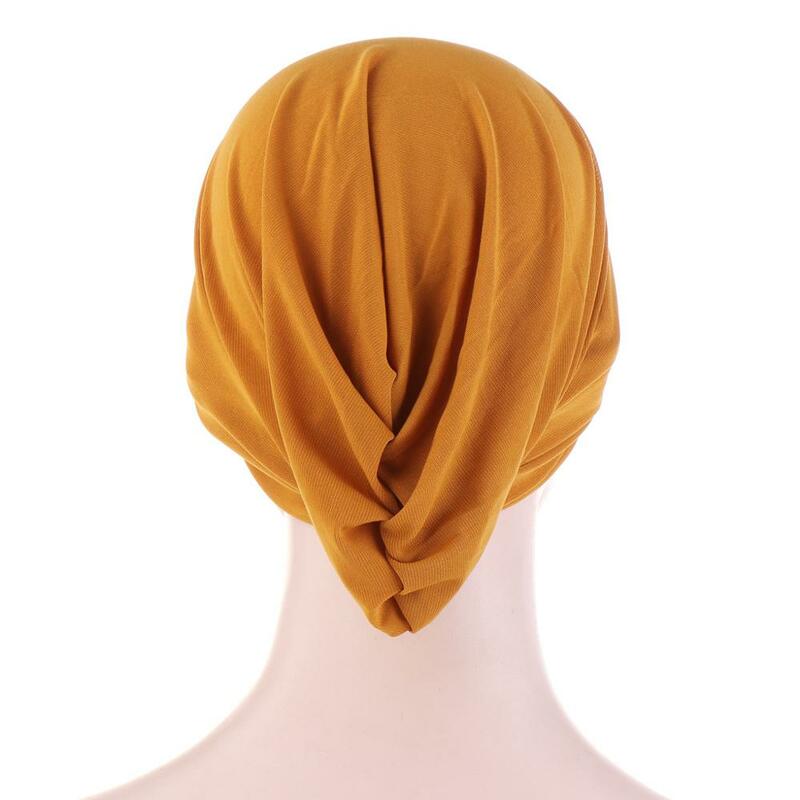 Cross Muslim Turban Pure Color Stretch Cotton Inner Hijabs For Caps Ready To Wear Women Head Scarf Under Hijab Bonnet