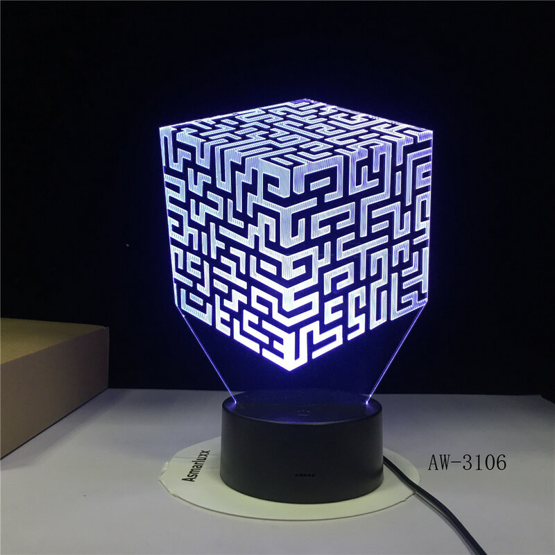 Lâmpada três-dimensional square3d led 7 cores lâmpada noturna led por toque usb luz de escritório luz de decoração do quarto embutida