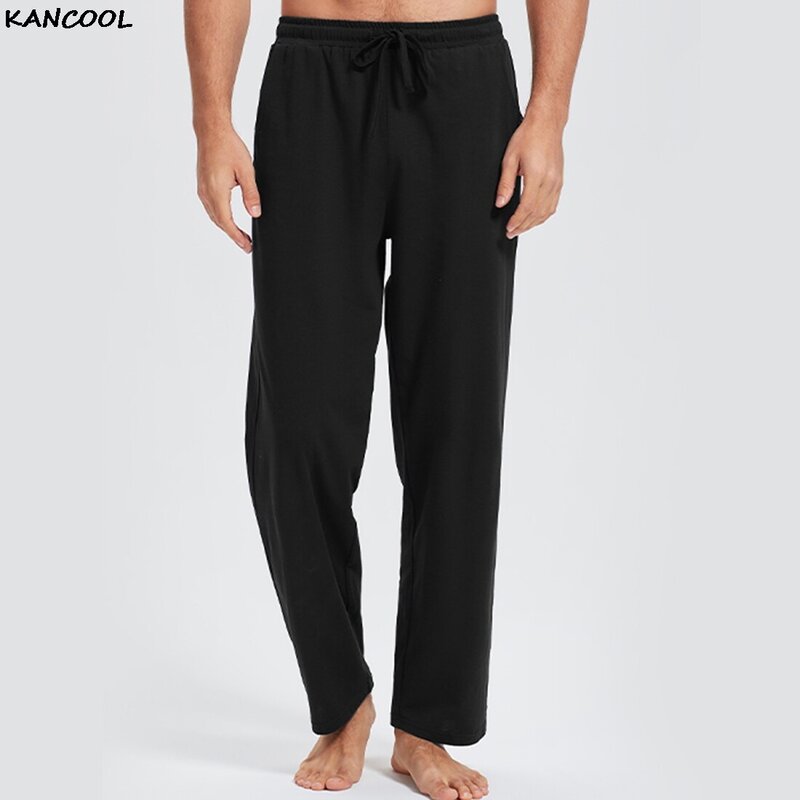 KANCOOL – Pyjama en coton délavé pour hommes, pantalon de maison, grande taille, ample, en pur coton à laçage, vêtements d'automne