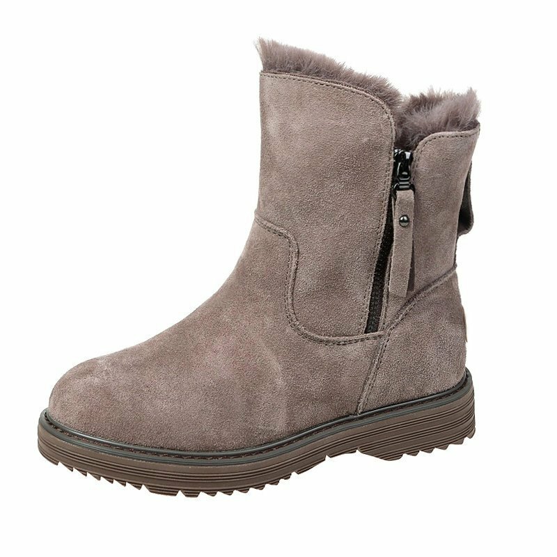 รองเท้าผ้าฝ้ายฤดูหนาว2021รอบ Toe แฟชั่นด้านซิปกลาง-หลอด Plus กำมะหยี่หญิง Martin Boots แบน snow Boots