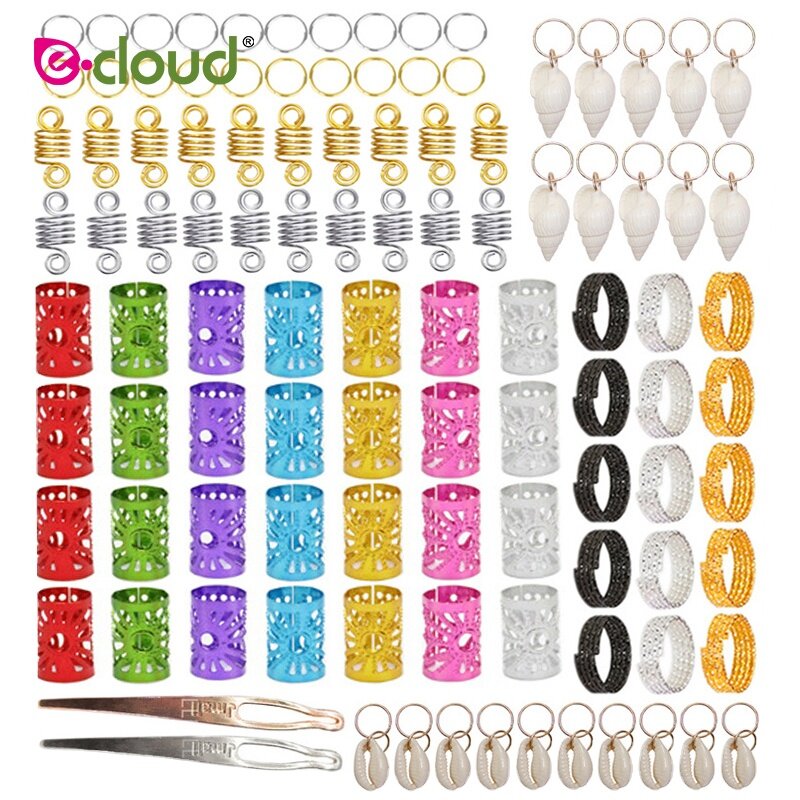 80pcs/Pack Dreadlocks Beads Hair Braid Rings Clips DIY Braiding Metal Cuffs Jewelry Pendants Hair Decoration Accessories