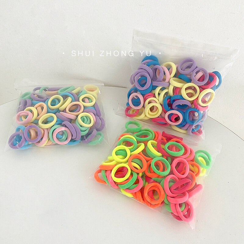100 PCS/set All-match Base Hair Bands Large Intestine Hair Circle Elasticity Girls Head Rope Candy Color Small Rubber Band OH199