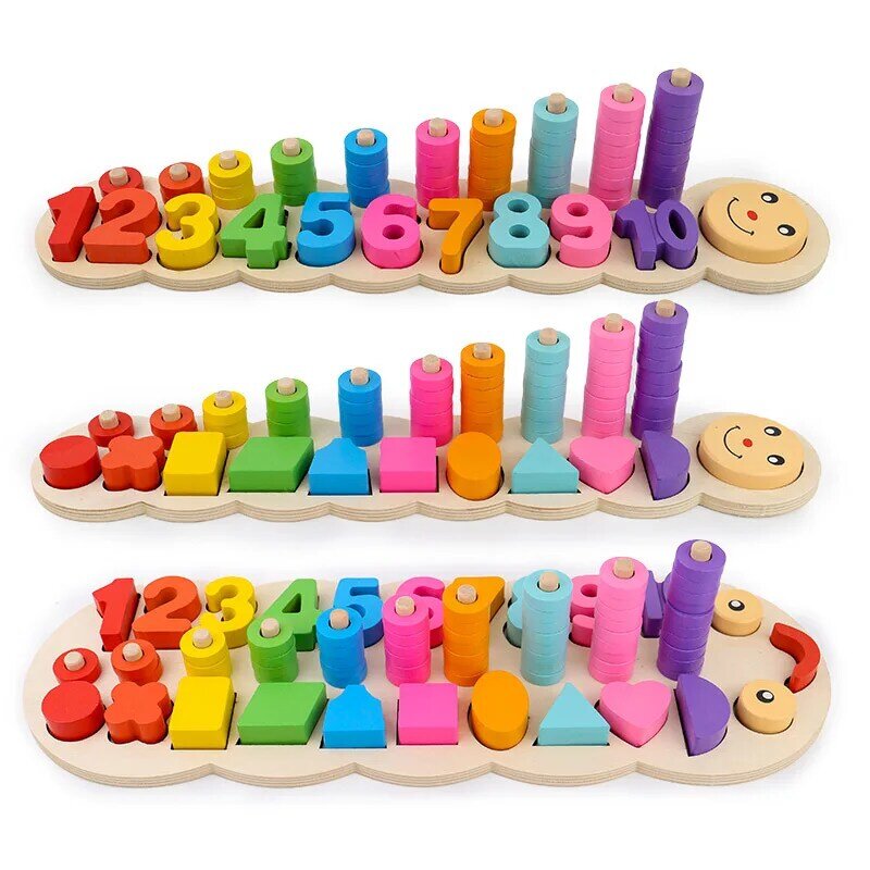 I giocattoli di accoppiamento in legno per bambini imparano a contare i numeri corrispondenti alla forma digitale abbinano l'educazione precoce che insegna i giocattoli matematici