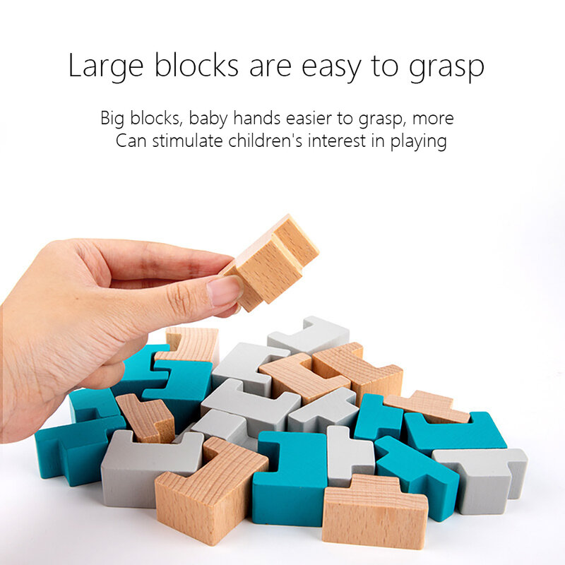 Blok Bangunan Kayu 3D Mainan Pendidikan Anak-anak Berbagai Bentuk Latihan Koordinasi Tangan-mata Mainan Pendidikan Dini untuk Anak-anak