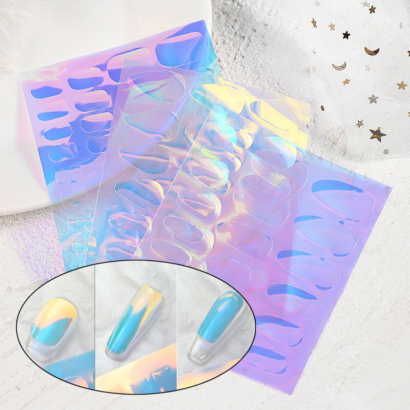 Aurora Nägel Folie Film Aufkleber Laser Funkelnden Zellophan Papier Nagel Glas Folien Design Ice Cube Maniküre Nagel Kunst Dekorationen