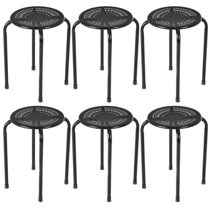 Conjunto de 6 tamborete metal empilhável conjunto daisy backless round superior cozinha jantar fezes rosa sala estar cadeiras nova hw57883