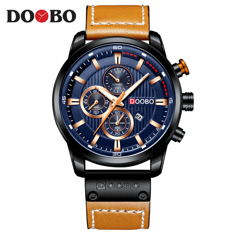 Doobo marca de luxo masculino couro analógico esportes relógios do exército militar relógio masculino data quartzo relógio relogio masculino d042