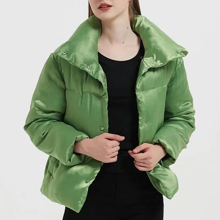 Женская однотонная однобортная куртка с воротником-стойкой, Осень-зима 2021