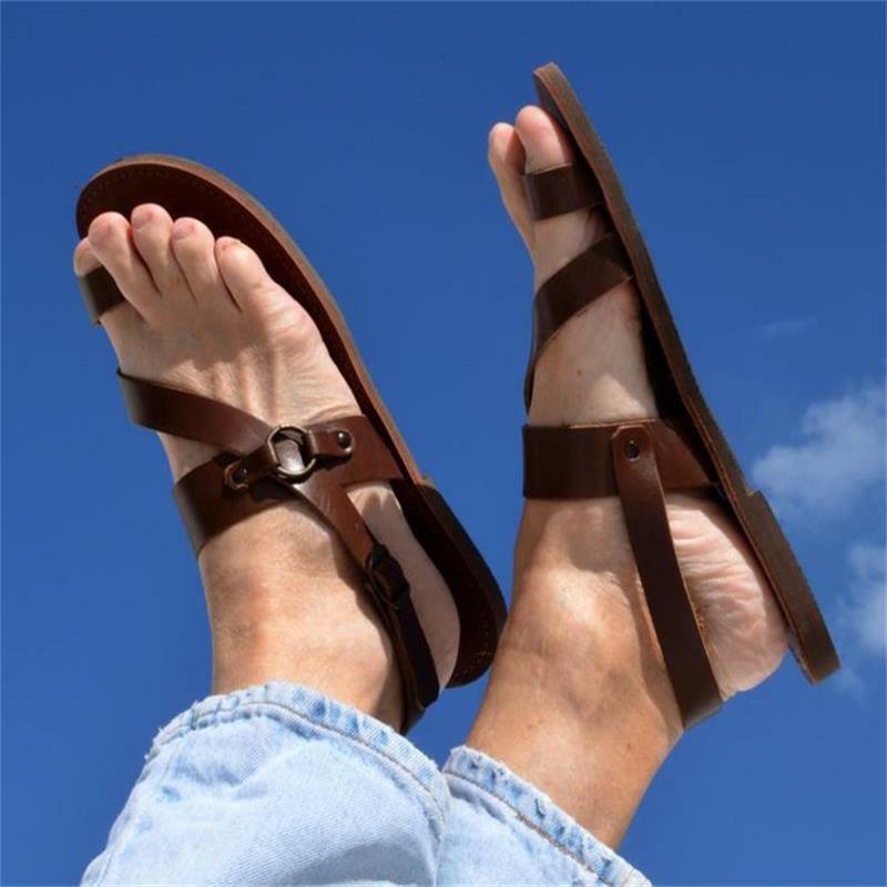 Sandálias de fivela de cinto simples e confortável do salto plano do plutônio feito à mão masculino moda all-match clássico não desatualizado sandálias de verão yx175