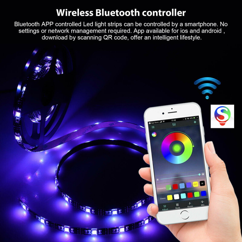 Lampu Strip LED RGB 5050 Bluetooth dengan Dekorasi Lampu Jarak Jauh untuk TV Komputer Kamar Tidur Dekorasi Latar Belakang Mendukung USB Fle