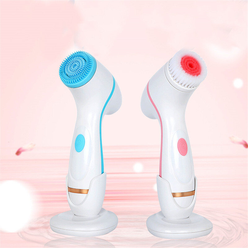 Cepillo de limpieza Facial ultrasónico de 3 cabezales, limpiador de poros con recarga USB, limpieza profunda de la piel, Cepillo giratorio, masajeador Facial antienvejecimiento