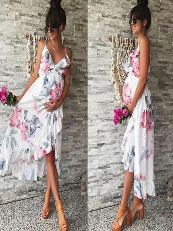 Moda verão marernity vestidos gestantes das mulheres mãe casual floral falbala vestido grávida para roupas de maternidade