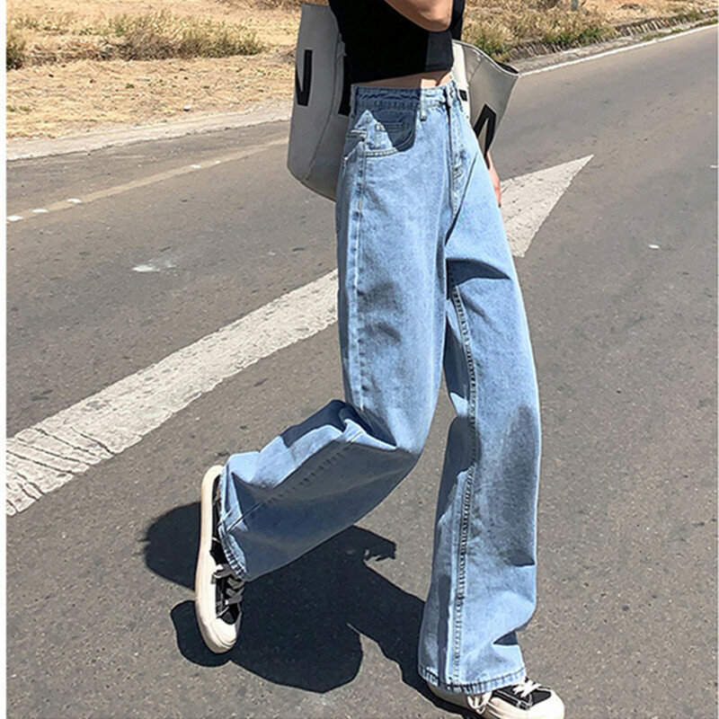 กางเกงยีนส์สตรีฤดูใบไม้ร่วง2020ใหม่แยกขาตรงกางเกงหลวมสูงเอว Slimming ผู้หญิง Drop ขากางเกง