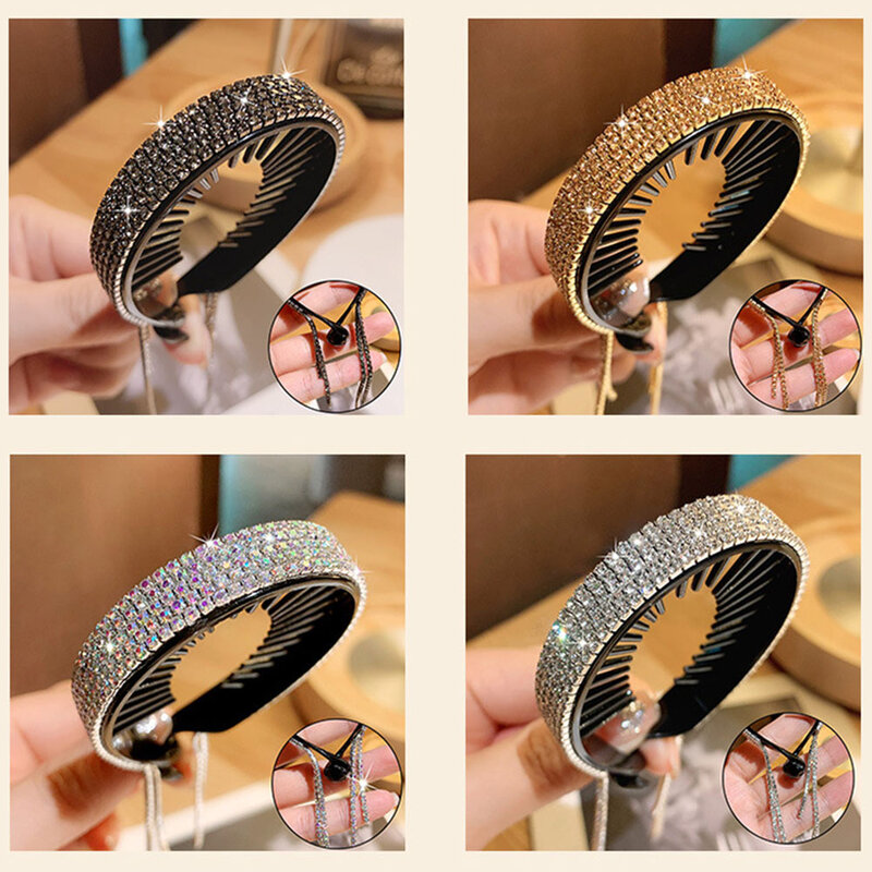 New Women Elegant Luxury Rhinestone Tassel Ponytail Hair Claws Lady Sweet Meatball Hair Clips Headband Fashion Hair Accessories