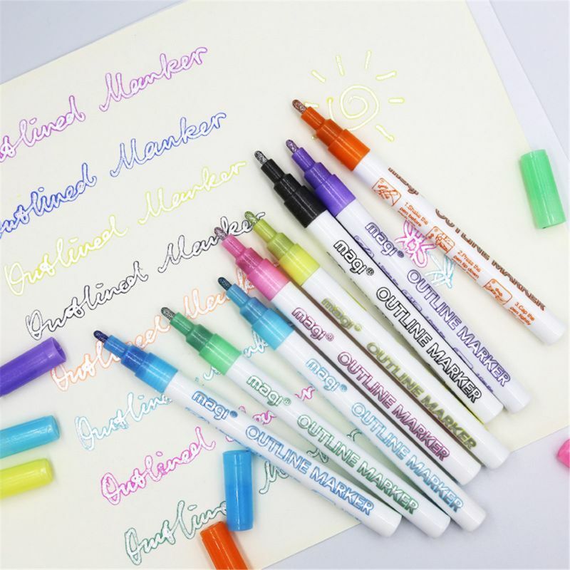 8Pcs pennarelli metallici a contorno automatico penna a doppia linea BuIIet (ai penne e pennarelli permanenti colorati per bambini adulti amatori