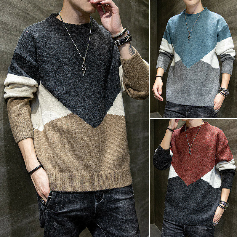 Новинка, модные мужские повседневные зимние теплые свитера, пуловеры для мужчин Осенняя мода 3D геометрический мягкий свитер Джемперы для м...