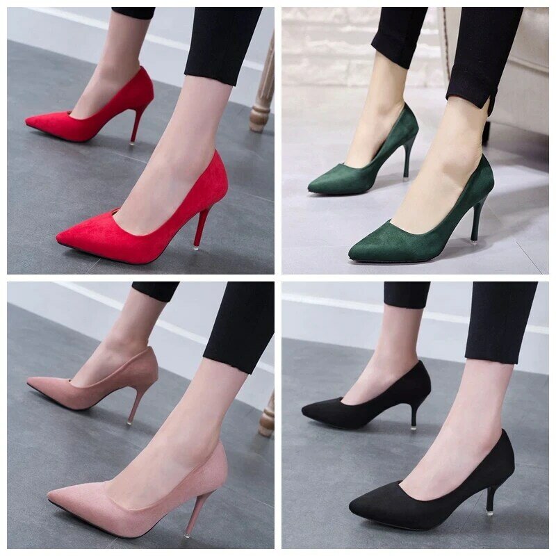Chaussures à talons aiguilles hauts pour femmes, chaussures simples pointues noires, Sexy, professionnelles, rouge Net, tout assorti, printemps, 2021