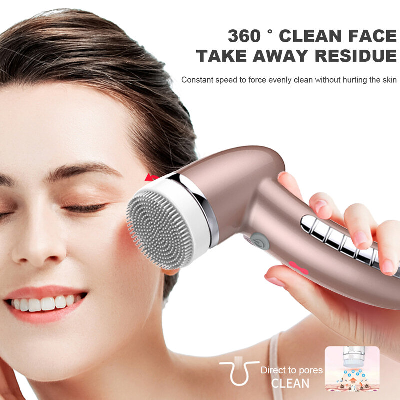 Cepillo eléctrico de limpieza facial con rotación de 360 grados, limpiador profundo de poros y espinillas, masajeador