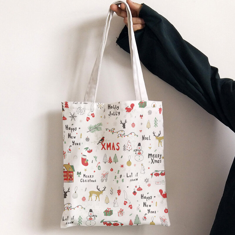 НОВАЯ РОЖДЕСТВЕНСКАЯ Холщовая Сумка, женская модная повседневная сумка для покупок, забавная сумка через плечо с изображением снеговика и лося, женская сумка-тоут, домашняя продуктовая сумка