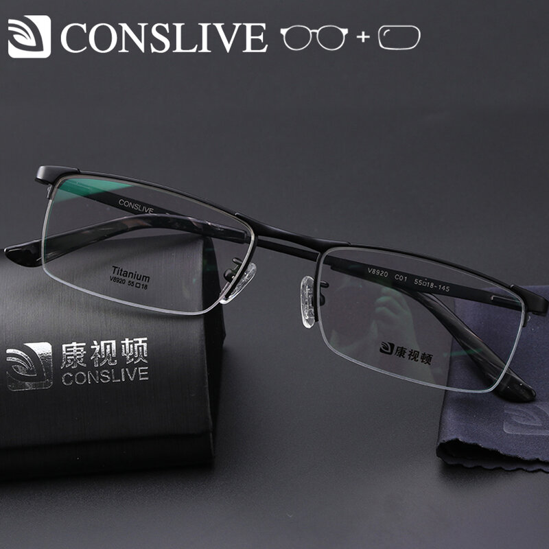 Óculos de prescrição homem titânio metade sem aro óculos ópticos com lentes homem óculos titânio v8920