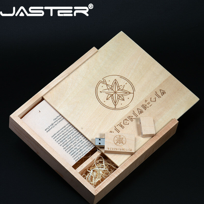 JASTER USB 2.0การถ่ายภาพไม้Photo Album Usb + กล่องแฟลชไดรฟ์U Disk 4GB 8GB 16GB 32GB 64GBไดรฟ์ปากกาของขวัญงานแต่งงาน