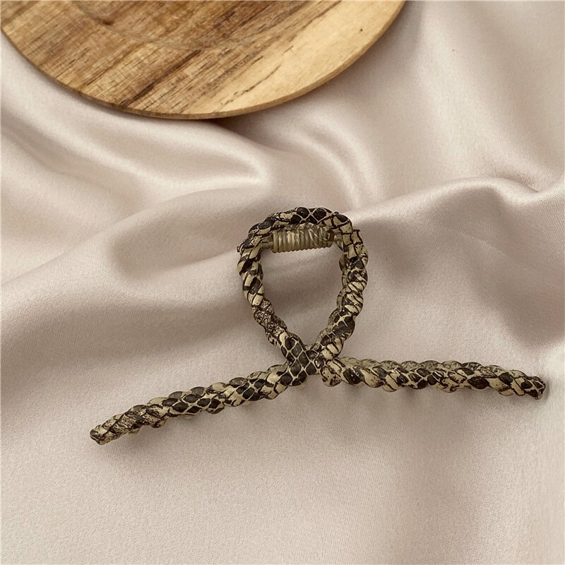 Fashion Wood Grain Alloy Hairpin Lady Leopard Cross Hair Claw