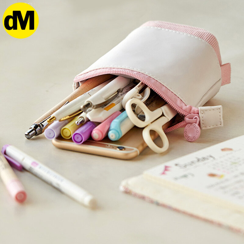 DM 1 sztuk/zestaw kreatywny nowoczesny prosty pokrowiec na długopis piórnik chowany sztruks PU wielofunkcyjny pojemnik na ołówki piórnik na artykuły piśmienne