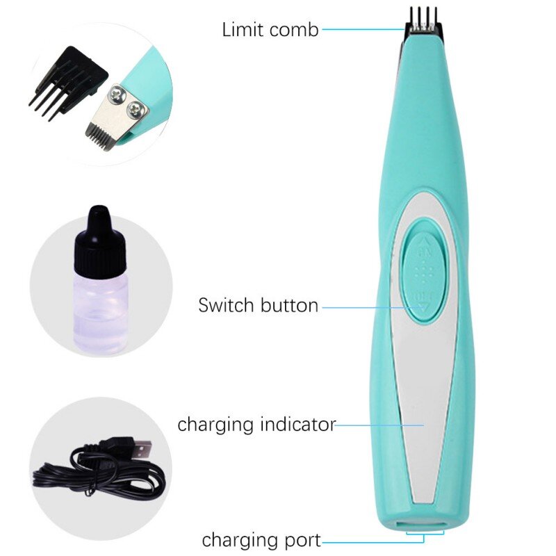 Cortadora de pelo recargable por USB para perros y gatos, herramienta de aseo eléctrica, cortadora de cizalla, afeitadora de patas