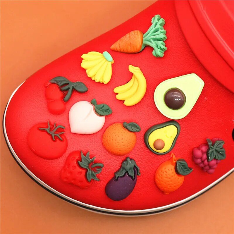 Novel Single Sale Cute Mini Shoe Charms Accessories Simulation Fruits&Vegetables Shoe Decoration fit croc jibz Kid's X-mas Gifts