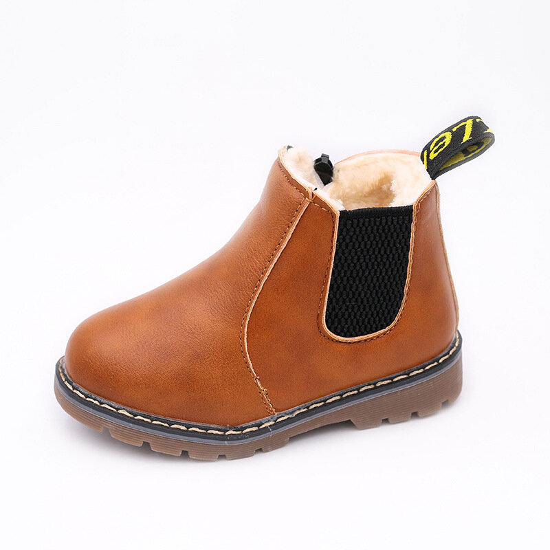 Botas forradas de piel para niños y niñas, botines de nieve con cremallera lateral y tubo medio, botines de invierno