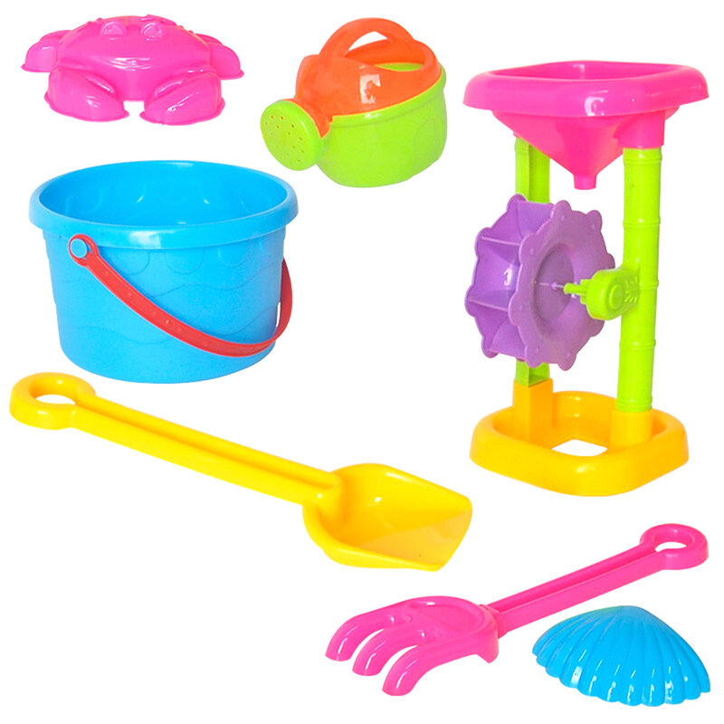 Jeu de jouets de plage 7 pièces, bac à sable avec roue à eau et jouets assortis