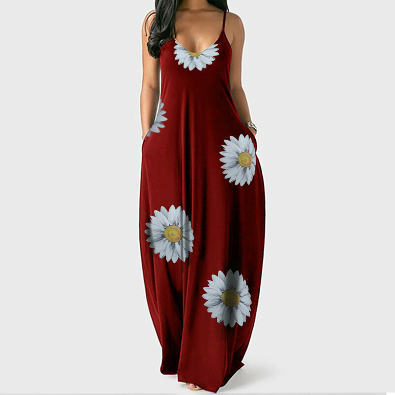 Summer Dress Women Vintage Dresses For Women Robe Femme Sunflower Sleeveless Plus Size Pullover Long Dresses платье 2021 Платья