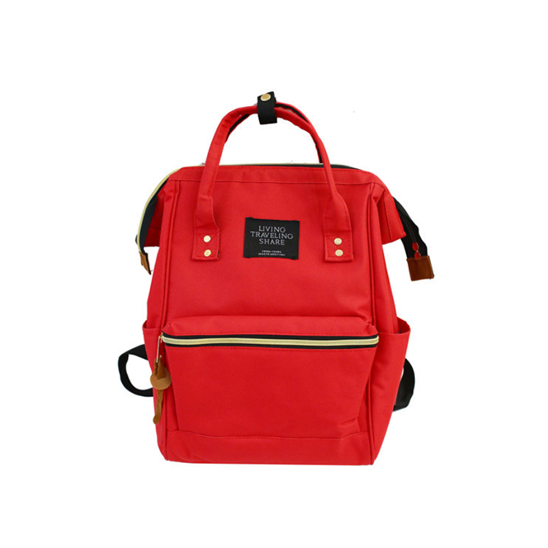 แล็ปท็อปกระเป๋าเป้สะพายหลังสตรีสีแดงขนาดใหญ่กระเป๋าหนังสือโรงเรียนกระเป๋าผ้าอ้อมช่อง