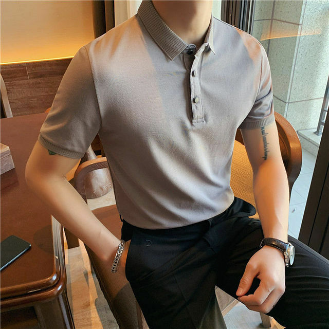 Camisa polo de manga curta masculina de negócios lapela casual magro respirável 2021