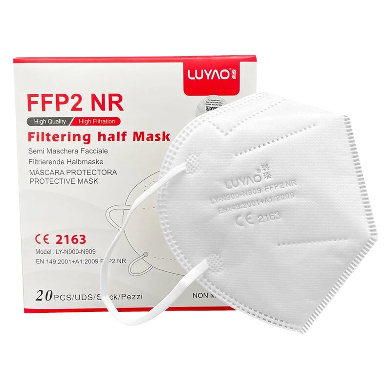 20-100PCS FFP2หน้ากากใบหน้า LUYAO Maske CE ป้องกันห่อ Breathable หน้ากากยืดหยุ่นสบาย Earloop ส่วนบุคคล