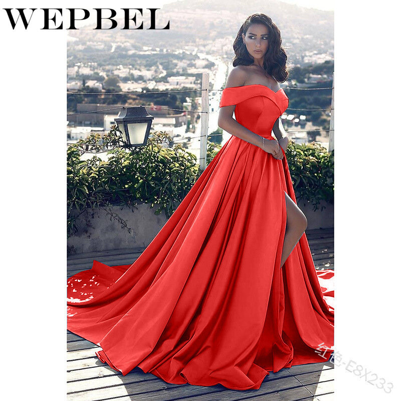 WEPBEL-maxivestido elegante de noche para mujer, vestido informal sin hombros, sin tirantes, cintura alta, División de la longitud del piso, largo